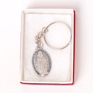 Christian Catholic Virgin Mary Keychain Bag Charm Silver with gift box
